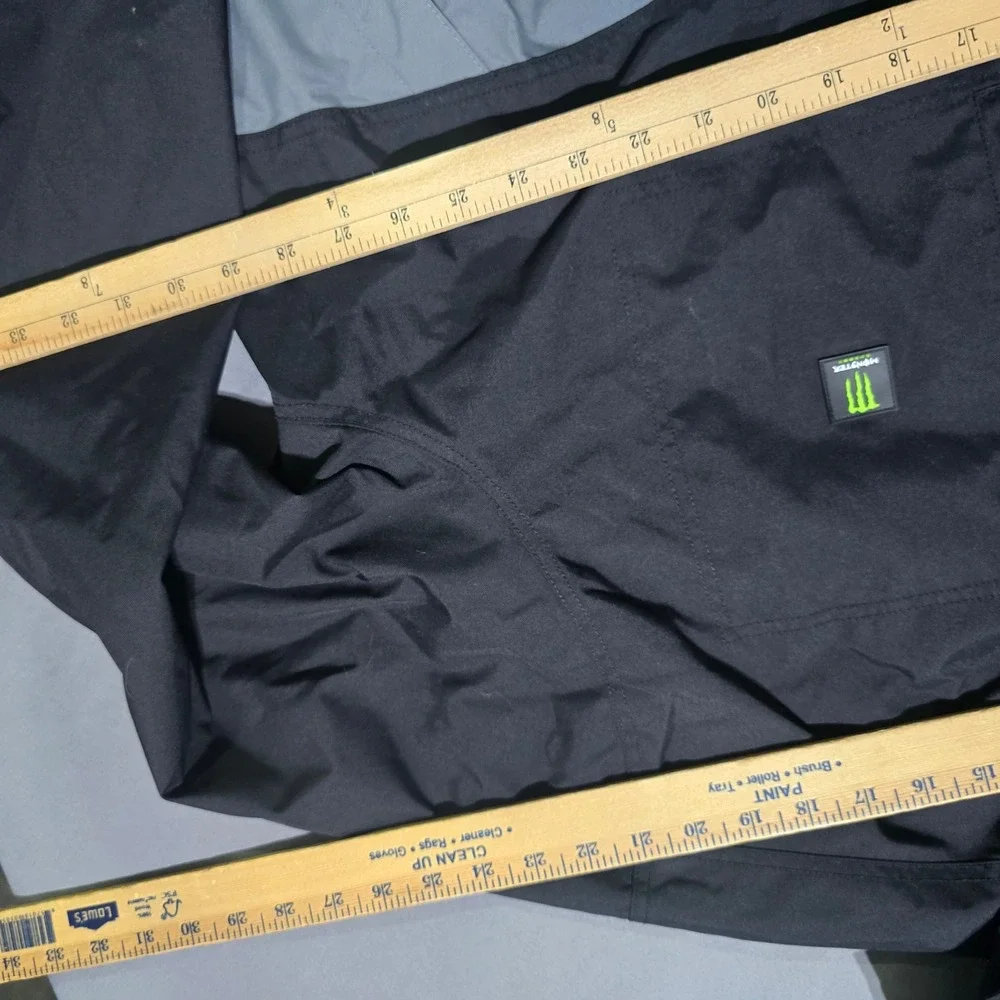 Monster Energy Windbreaker Jacket Mens 3XL Black Grey Hooded Mesh Lined Full Zip